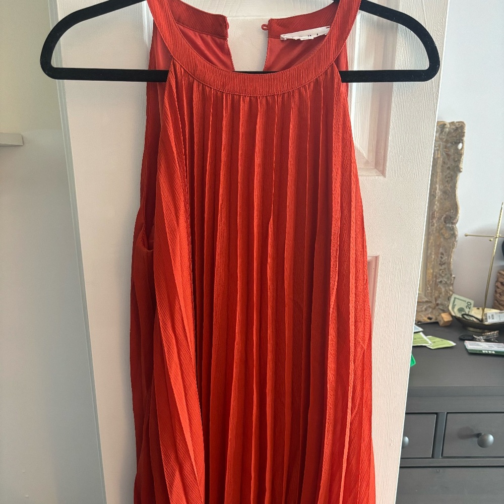 Boutique Orange Highneck Pleated Dress - Size M